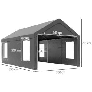Tente garage carport grande taille 2 portes 4 fenêtres acier galvanisé robuste PE haute densité gris