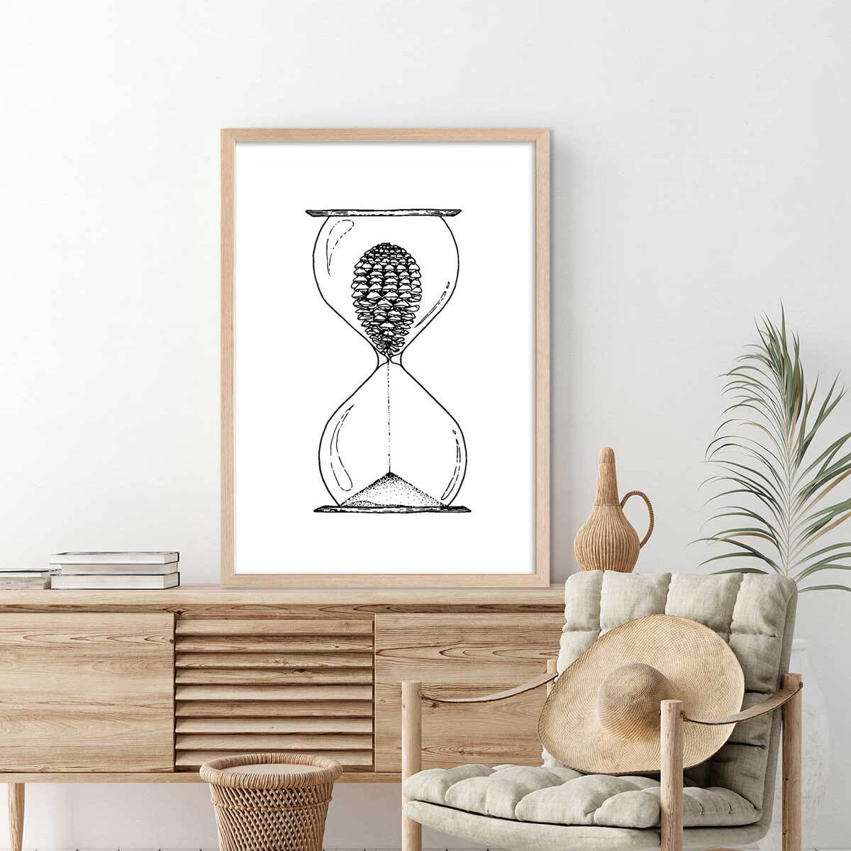 Poster sablier landais Affiche + cadre en bois - Chêne