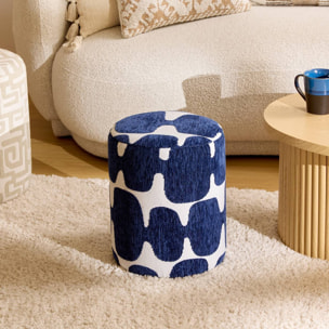 Pouf Rond Delor Bleu est Blanc 30x36 cm