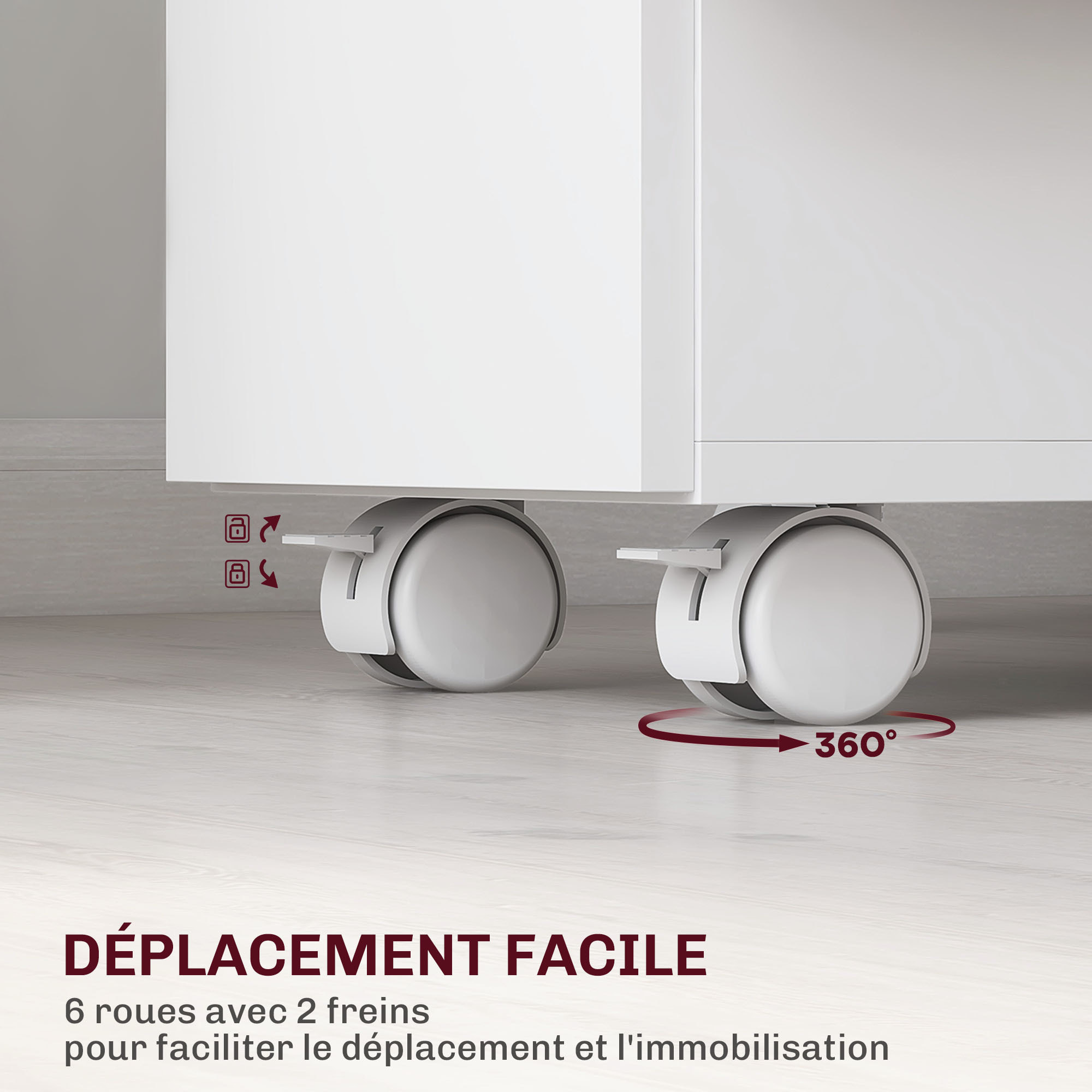 Table de cuisine rabattable - table à manger pliable 4-6 personnes - 2 tiroirs, placard - blanc effet bois