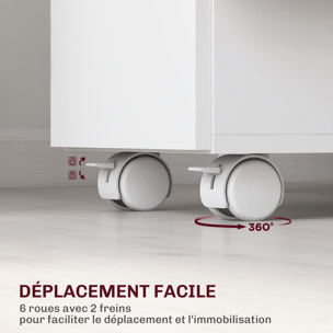 Table de cuisine rabattable - table à manger pliable 4-6 personnes - 2 tiroirs, placard - blanc effet bois