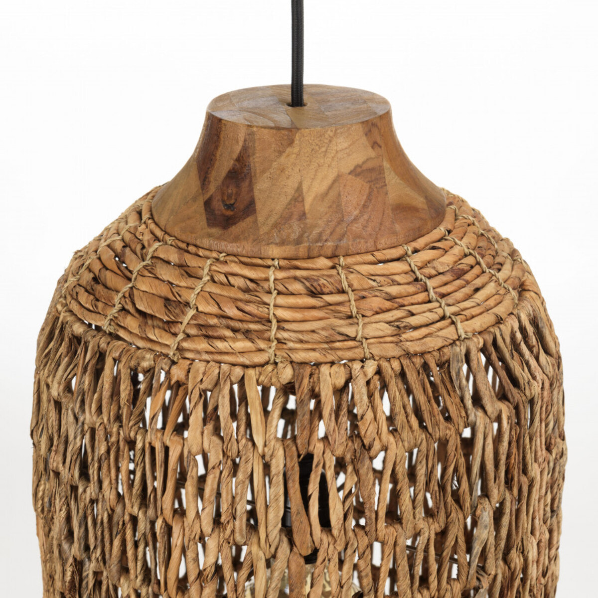 ALIDA - Suspension 30x30cm en abaca couleur naturelle et teck recyclé