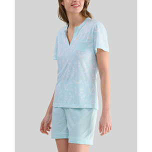 Pijama corto mujer hojas fresco y ligero