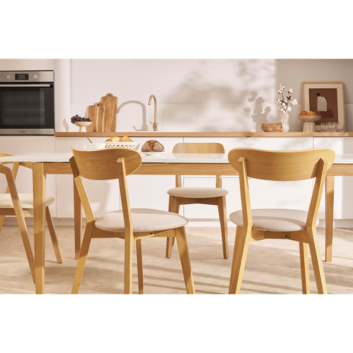 Chaises vintage en bois clair chêne et tissu effet laine bouclée blanc (lot de 2) DOVE