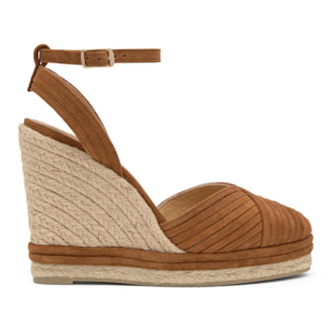 Alpargata de cuña Colina en serraje con cierre pulsera y doble plataforma