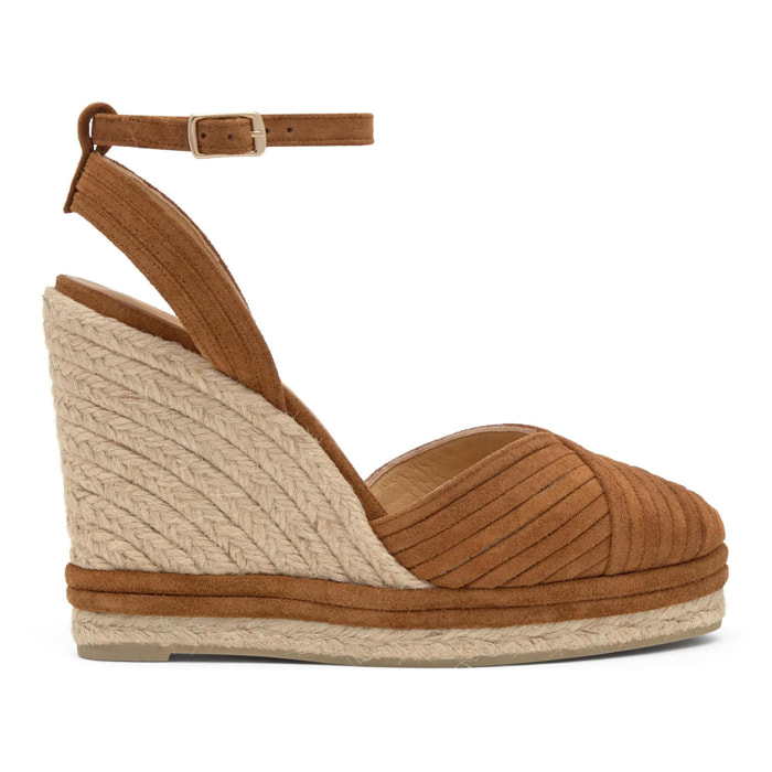 Alpargata de cuña Colina en serraje con cierre pulsera y doble plataforma