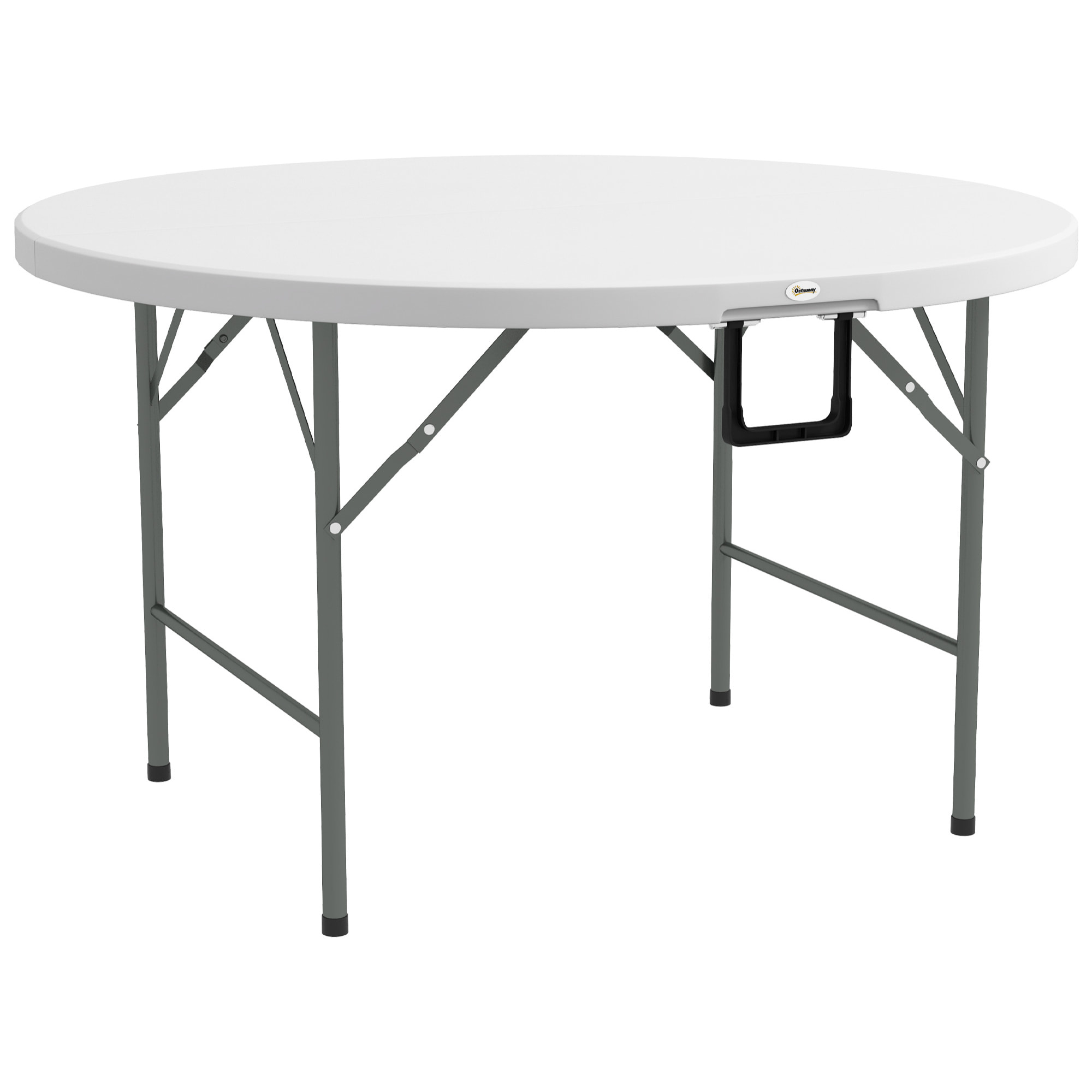 Mesa Auxiliar Redonda Mesa de Jardín Plegable con Marco de Acero y Encimera de HDPE Carga 80 kg para Interior y Exterior Ø122x73 cm Blanco