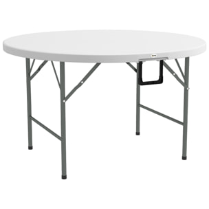 Mesa Auxiliar Redonda Mesa de Jardín Plegable con Marco de Acero y Encimera de HDPE Carga 80 kg para Interior y Exterior Ø122x73 cm Blanco