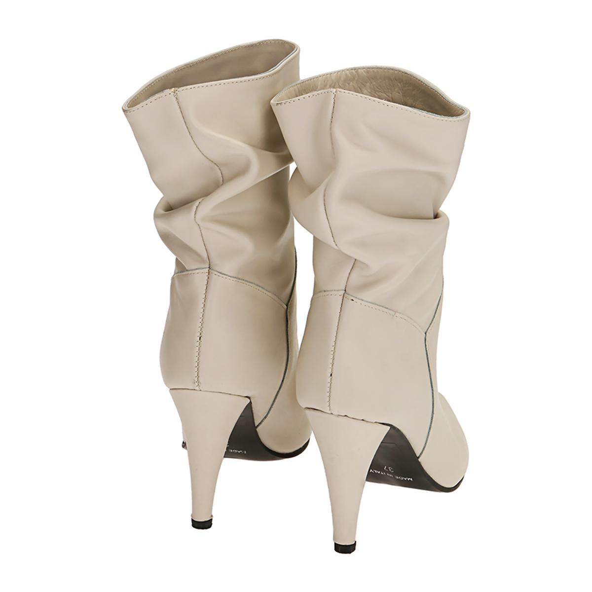 Ankle boots panna in pelle, tacco 10 cm