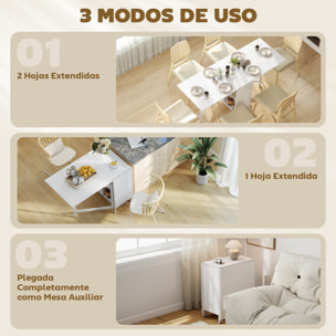 Mesa Plegable de Comedor, Mesa de Cocina Plegable, con Alas Abatibles, 4 Compartimentos, 3 Formas, Hasta 4 Personas, para Salón, Espacio Pequeño, 169x60x75 cm, Blanco