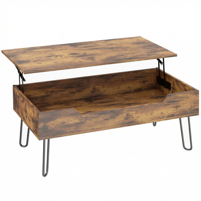 Table basse relevable design industriel métal noir effet bois vieilli