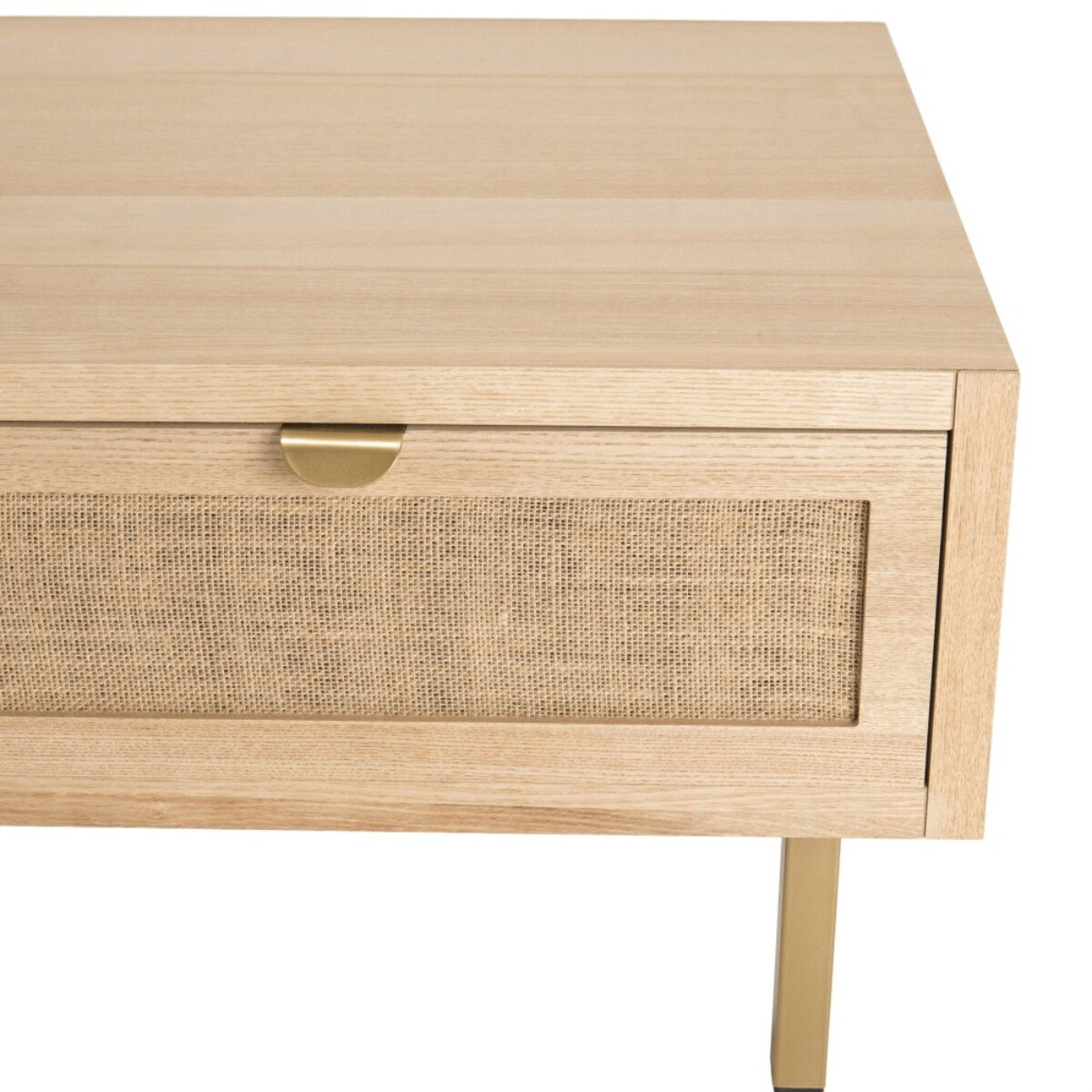 ALINE- Table basse 2 tiroirs toile de jute pieds métal doré