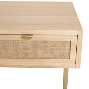 ALINE- Table basse 2 tiroirs toile de jute pieds métal doré