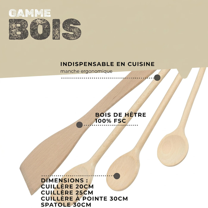 Set de 4 ustensiles de cuisine en bois FSC Fackelmann Nature