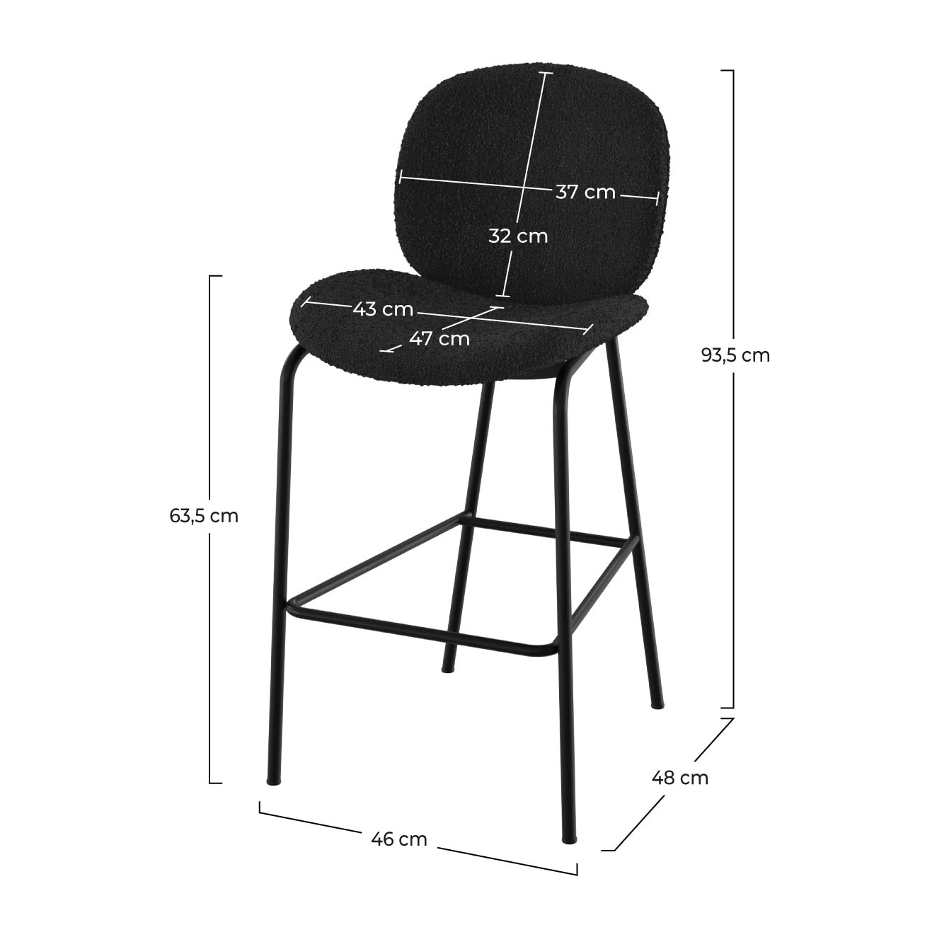 Lot de 2 chaises pour îlot central en tissu bouclé noir 63,5 cm - Iris