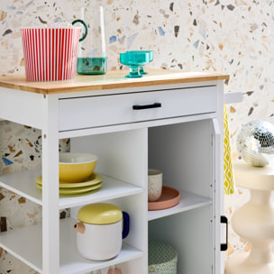 Desserte de cuisine plateau bois d'hévéa avec poignée L83cm BENDOR