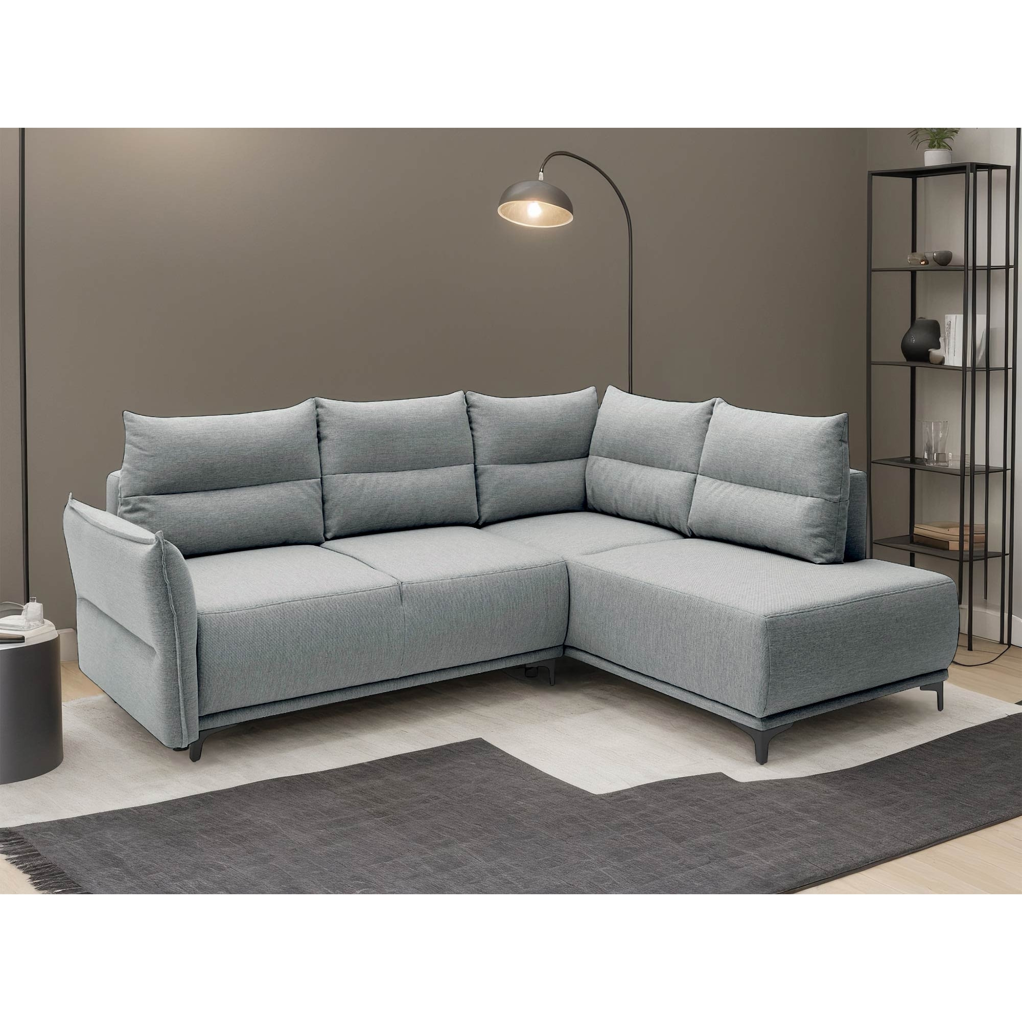 Arya - canapé d'angle convertible - avec coffre - 5 places - style contemporain - droit - Gris clair