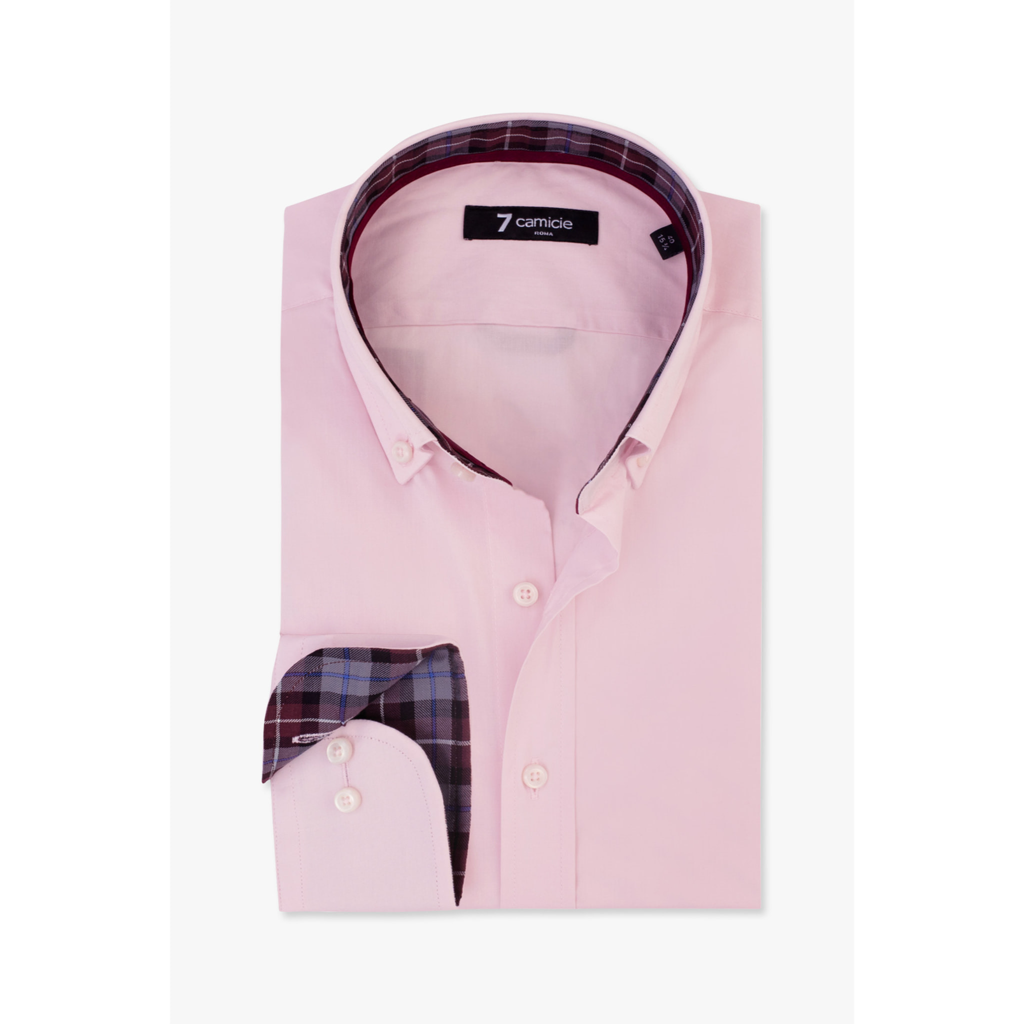 camicia uomo 1 bottone button down slim Popeline Stretch Unito Rosa