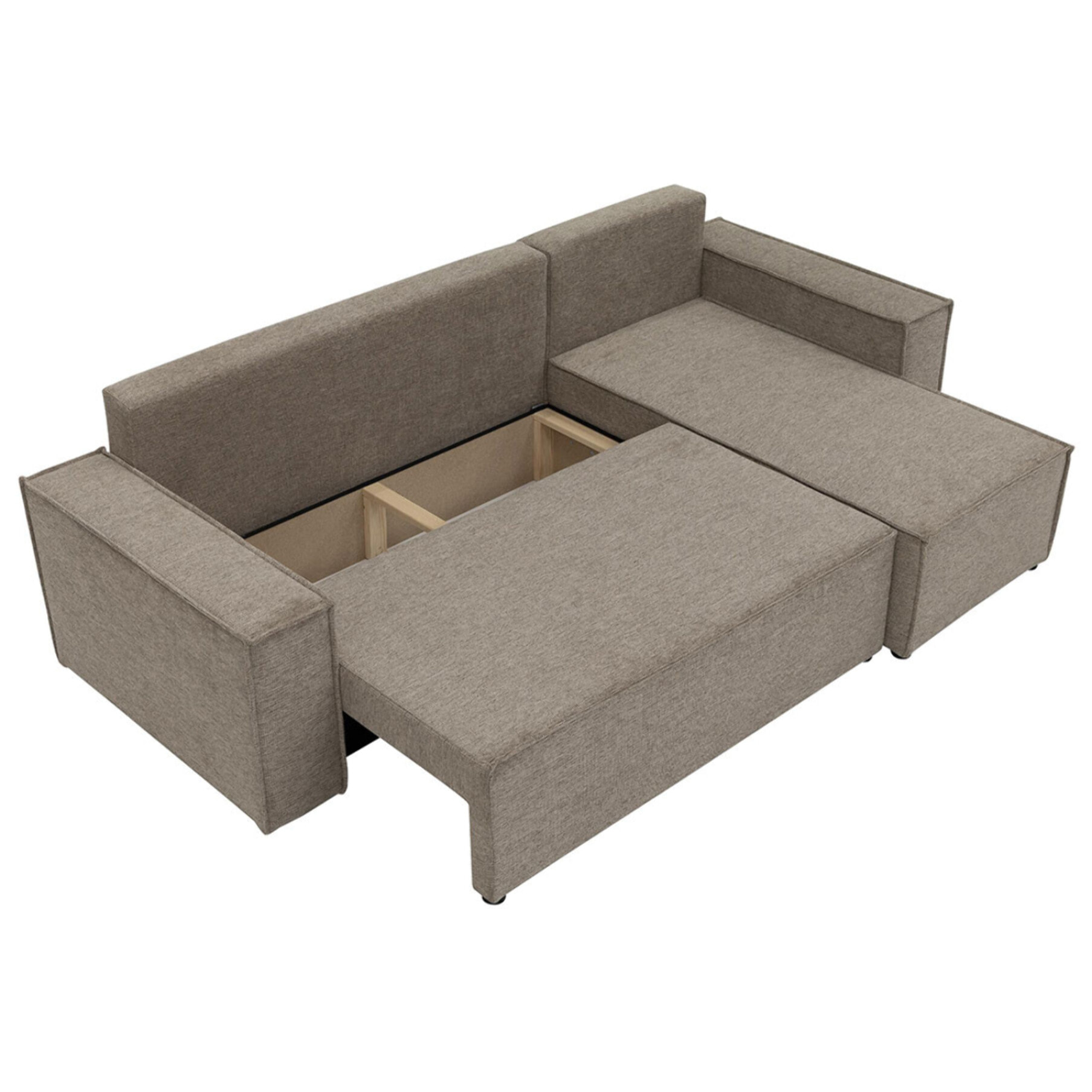Cezanne - Canapé d'angle réversible 4 places convertible avec coffre en tissu texturé - Marron