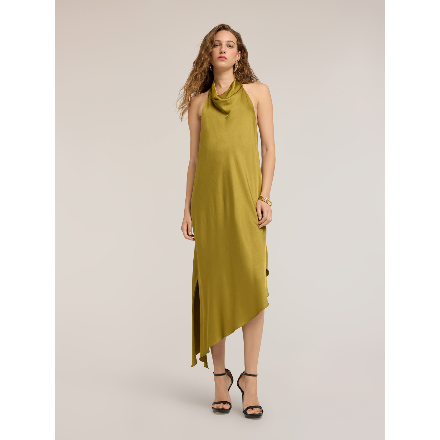Motivi - Vestito in raso con schiena scoperta - Verde chiaro
