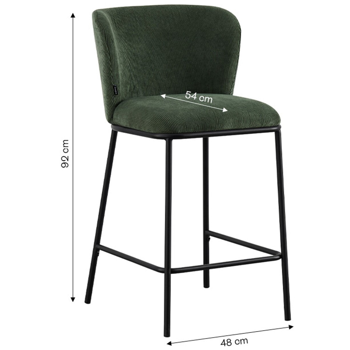 Lot de 2 tabourets de bar en velours côtelé, piètement noir - TOMA