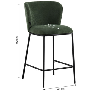 Lot de 2 tabourets de bar en velours côtelé, piètement noir - TOMA