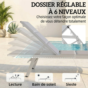 Bain de soleil réglable 6 positions 1 place aluminium gris clair