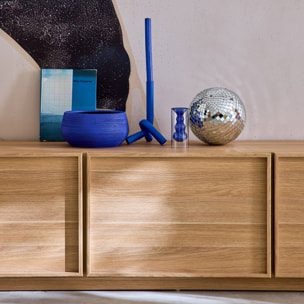 Meuble TV décor bois 3 portes naturel 180cm L 180 x P 43 x H 45cm - Kuba