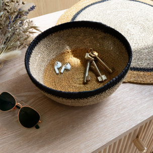 Panier rond en jonc de mer naturel et jaune d18cm DUNE