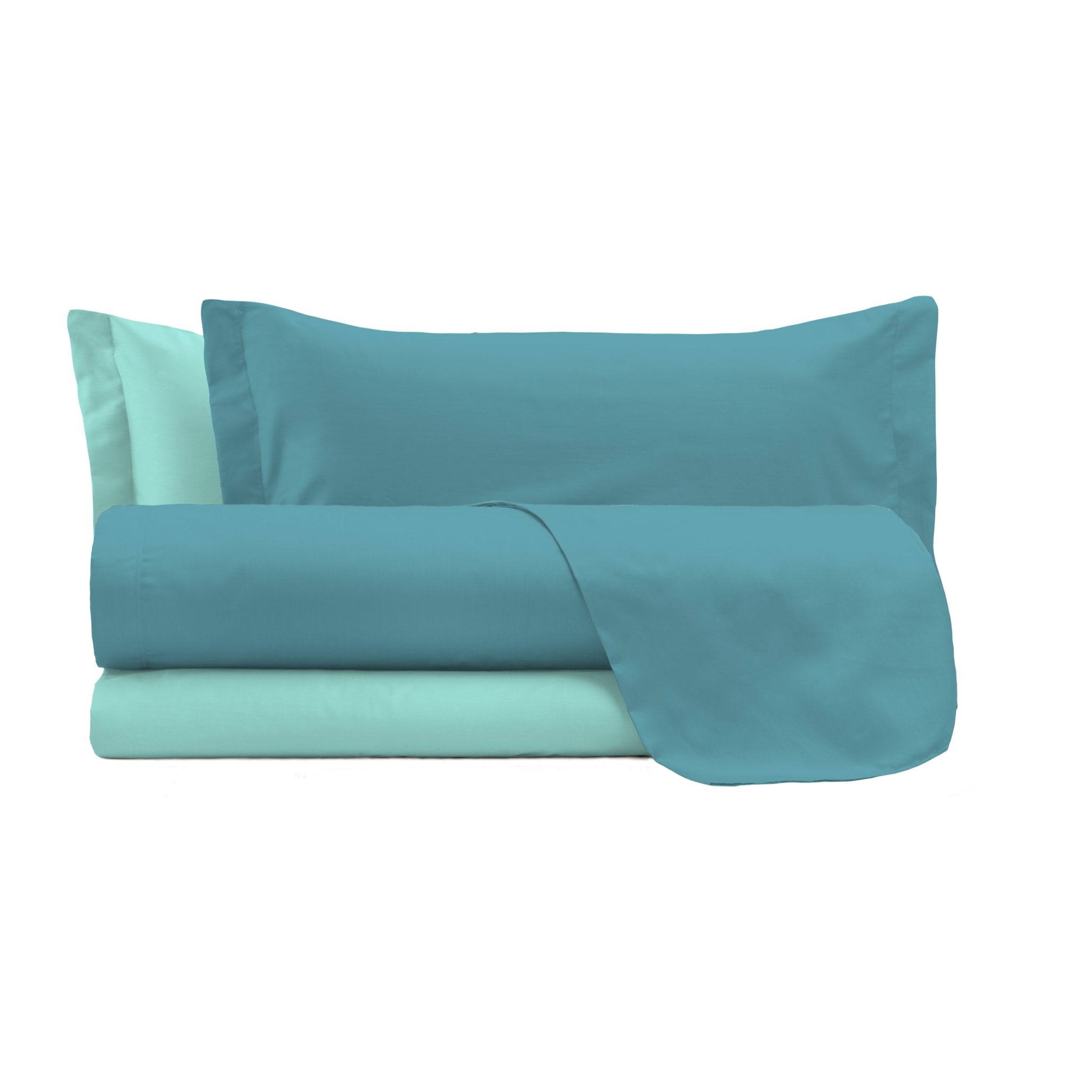 COMPLETO LETTO NATURAL COLOUR MADE IN ITALY COTONE-OTTANIO/VERDE ACQUA MATRIMONIALE