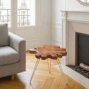 Bout de canapé en teck et pied en aluminium blanc KUTA