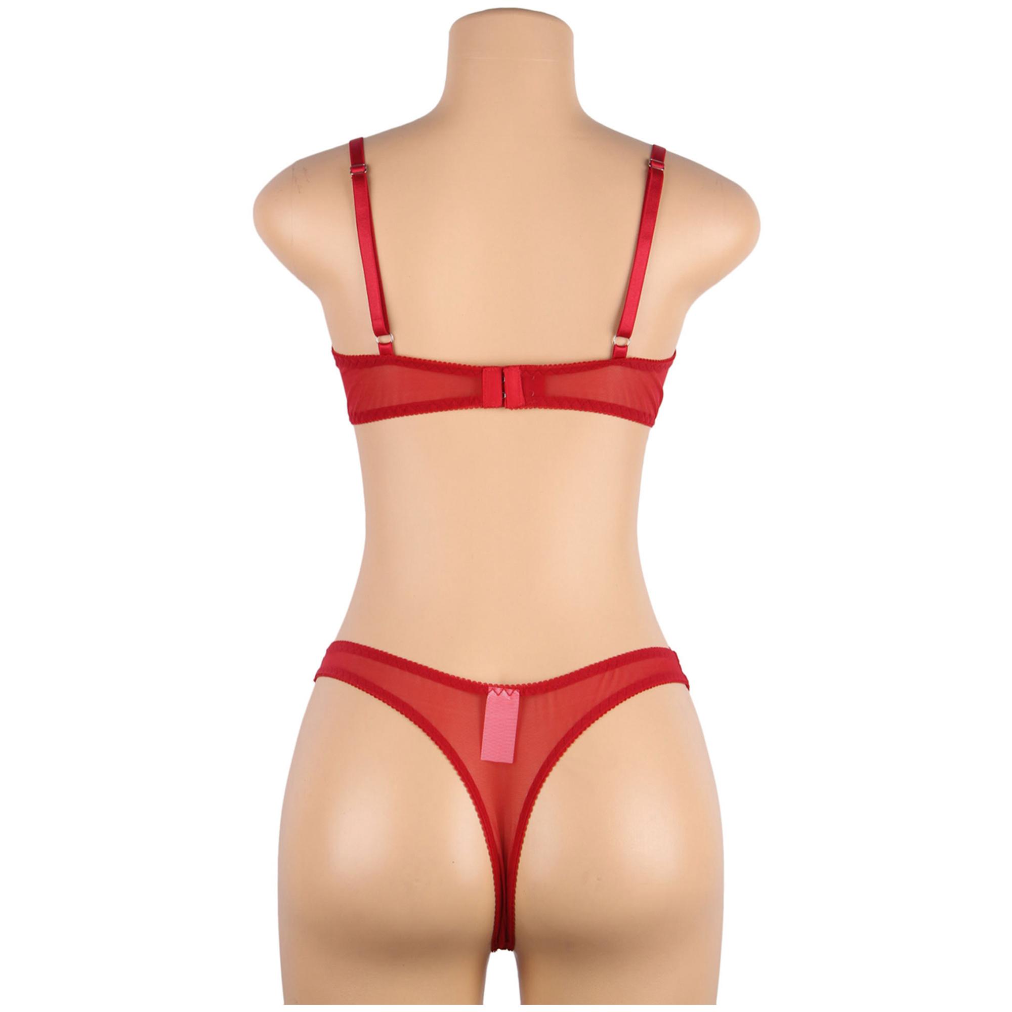 Conjunto de sujetador de encaje y tanga, Rojo