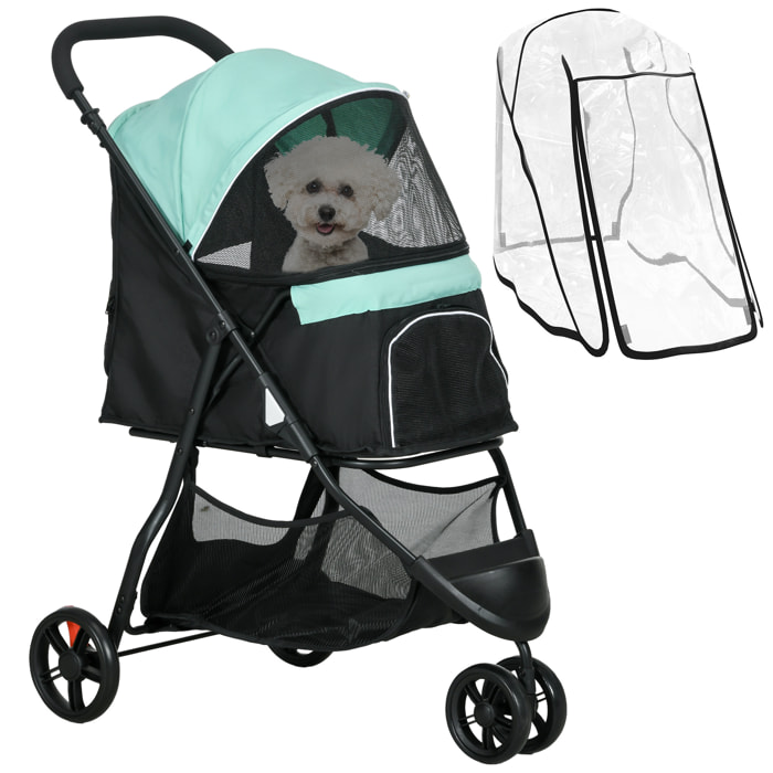 Carrito para Perros Plegable Cochecito para Mascotas Carrito para Perros Pequeños con Cesta de Almacenaje Ventana de Malla Cubierta para Lluvia y 2 Ruedas Universales 80,5x51,5x100 cm Verde