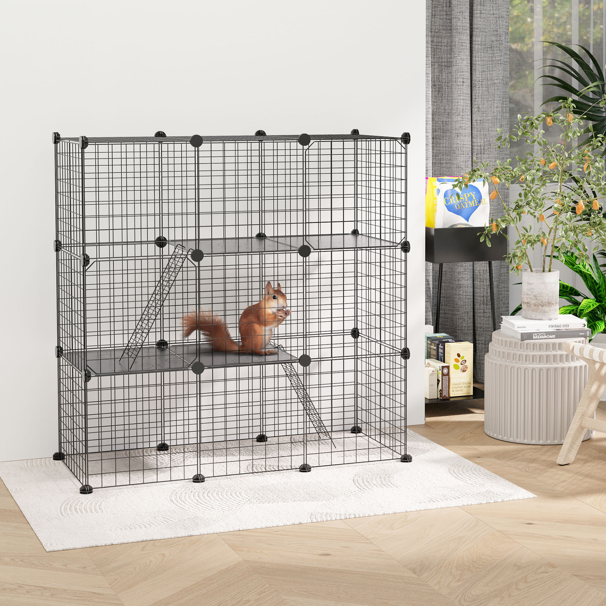 Jaula para Animales Pequeños de 31 Paneles Parque para Mascotas en Bricolaje con Rampa Corralito para Cobayas Conejos Chinchillas 105x45x105 cm Negro