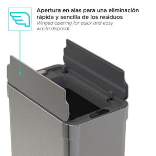Cubo de Basura color metálico en acero inoxidable con apertura de alas y sensor automático