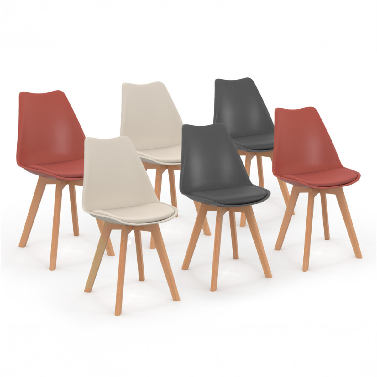 Chaises Nordia mix couleurs (beige, gris et terracotta) - lot de 6