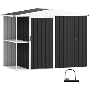 Caseta de Jardín Exterior 2,7m² 245x117x180 cm Cobertizo de Jardín Exterior con Estante de 2 Niveles 4 Ventilaciones y Puerta con Cerradura Cobertizo para Terraza Patio Gris Carbón