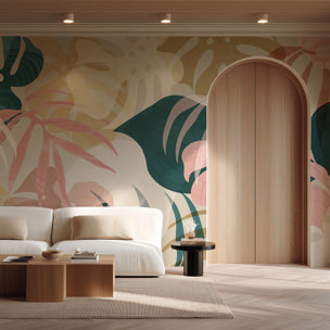 Papier peint feuillage pastel tropical doux et lumineux Intissé