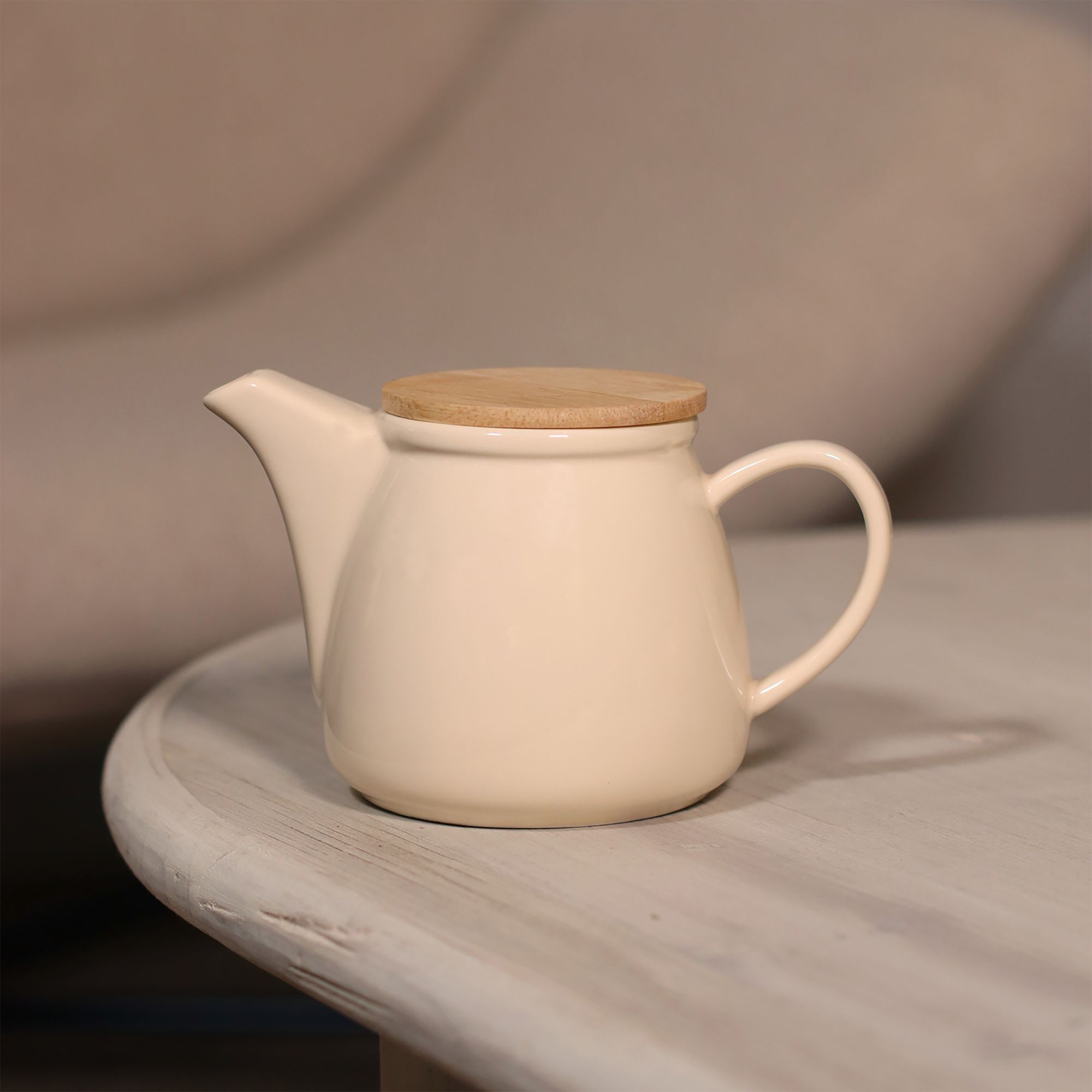 Théière en grès crème avec couvercle en bois 500ml ANNA