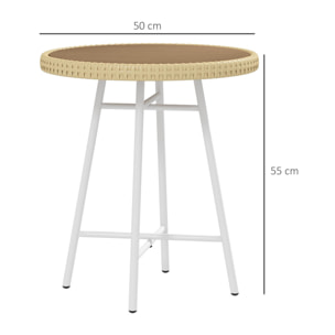 Mesa Auxiliar de Ratán Sintético Mesa de Centro Redonda con Tablero de Madera Plástica y Marco de Acero Galvanizado Carga 30 kg para Terraza Balcón Jardín 50x50x55 cm Natural