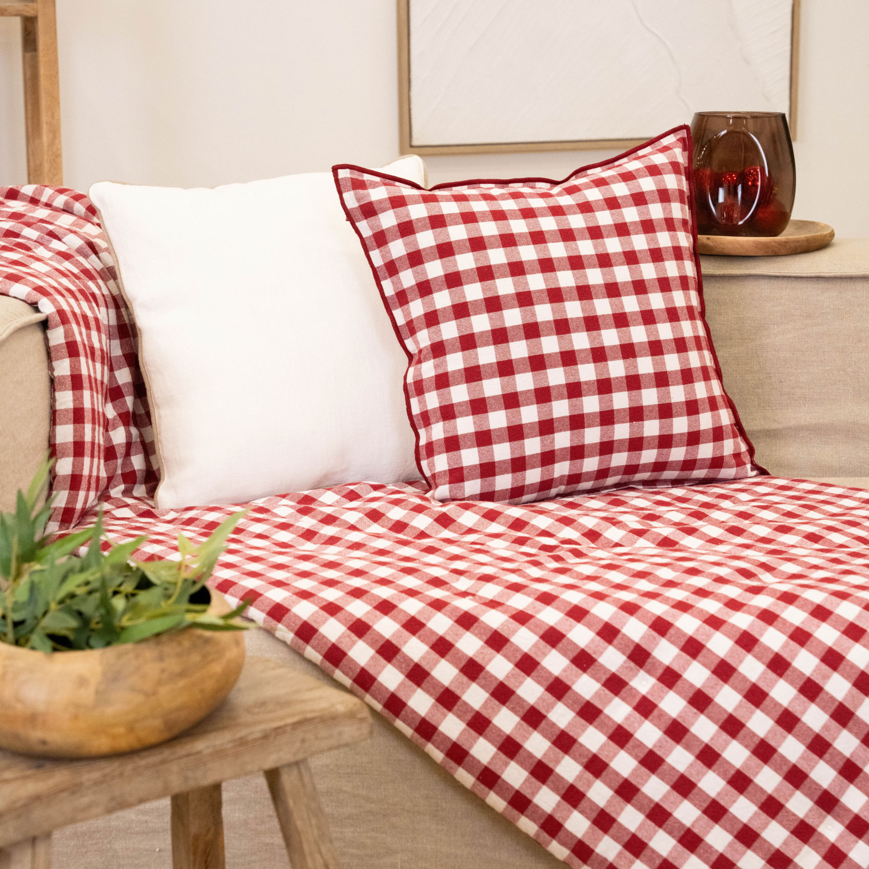 Édredon motif vichy en coton - Rouge