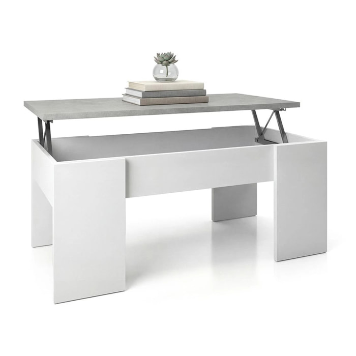 Mesa de centro elevable Vita Blanco Artik (Blanco Mate) - Gris Cemento