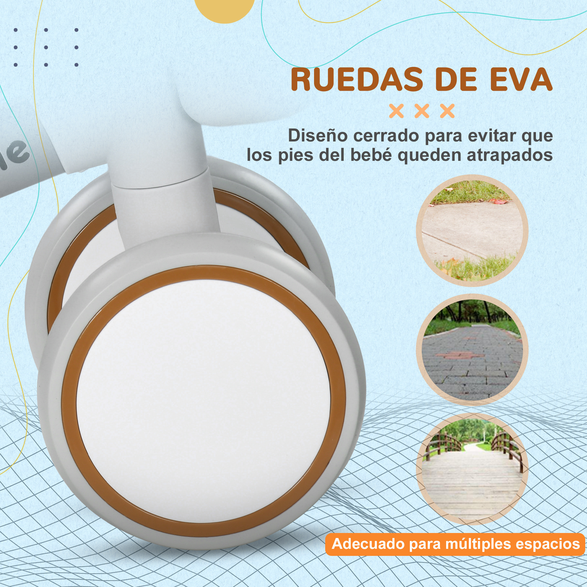 Bicicleta sin Pedales para Niños de 12-36 Meses Bicicleta de Equilibrio con Asiento Ajustable Cesta y 4 Ruedas Silenciosas Carga 20 kg 56x27x39 cm Blanco y Marrón