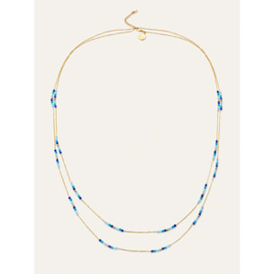 Collar Long Crystal Sea Acero Baño Oro