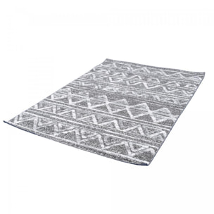 Tapis Gaco en relief dessin ethnique géométrique, couleur gris et blanc
