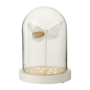 J-Line décoration Cloche Papillon + Points - verre - blanc/or - small