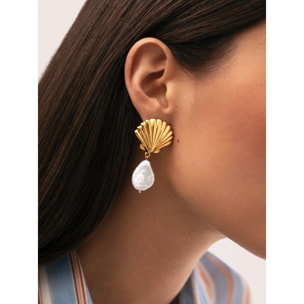 Pendientes Shelly Perla Acero Baño Oro