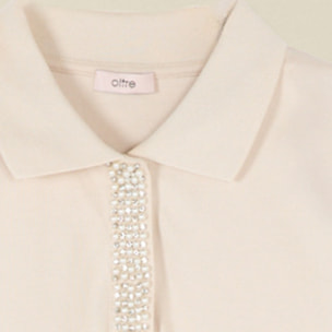 Oltre - T-shirt a polo con cristalli - Beige