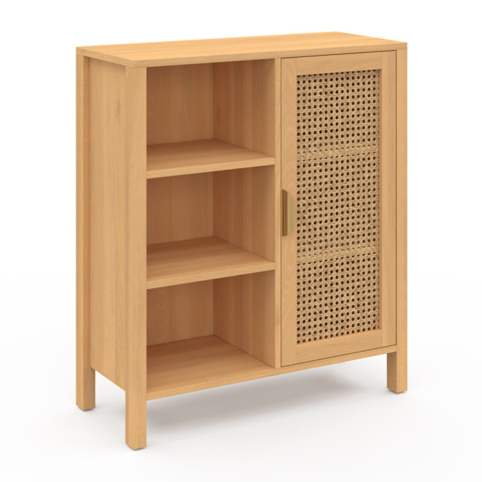 Buffet Eve 3 étagères et placard en cannage H80cm