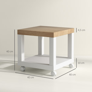 Mesita Auxiliar con Ruedas Mesa Auxiliar con Estante Abierto Mesa para Sofá Sala Dormitorio 40x40x40 cm Natural y Blanco